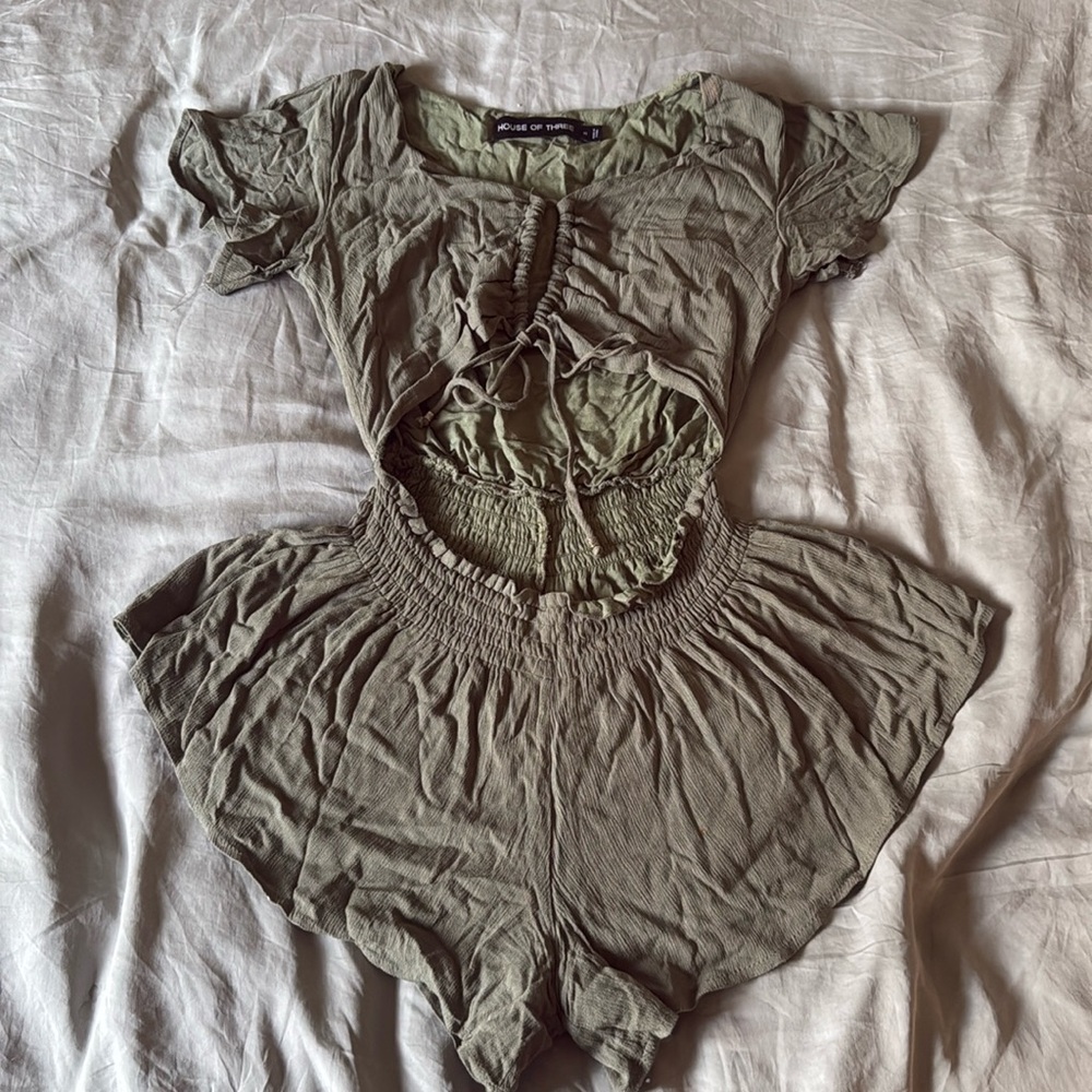 Olive Sage Cutout Romper - LF House of Three